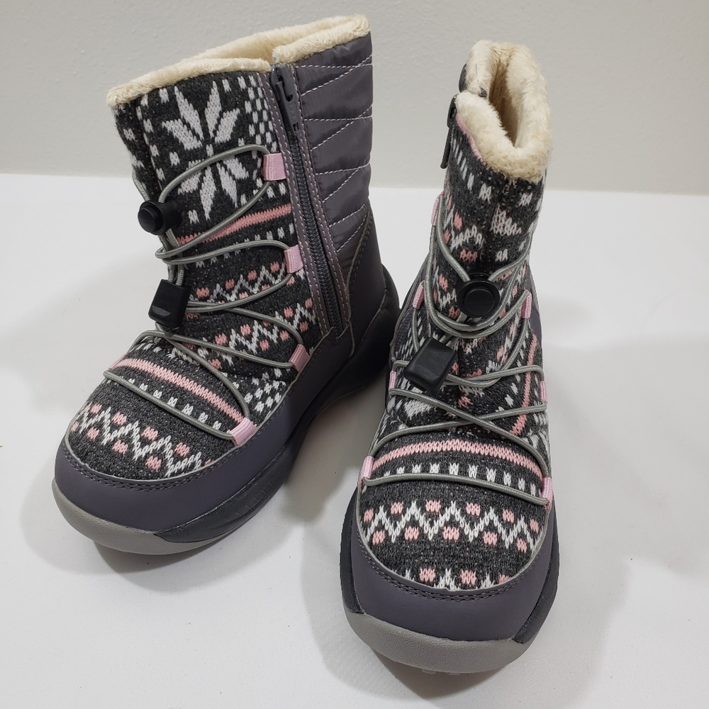 NWT BEARPAW BOOTS WINTER SNOW PULL ON PINK/GRAY